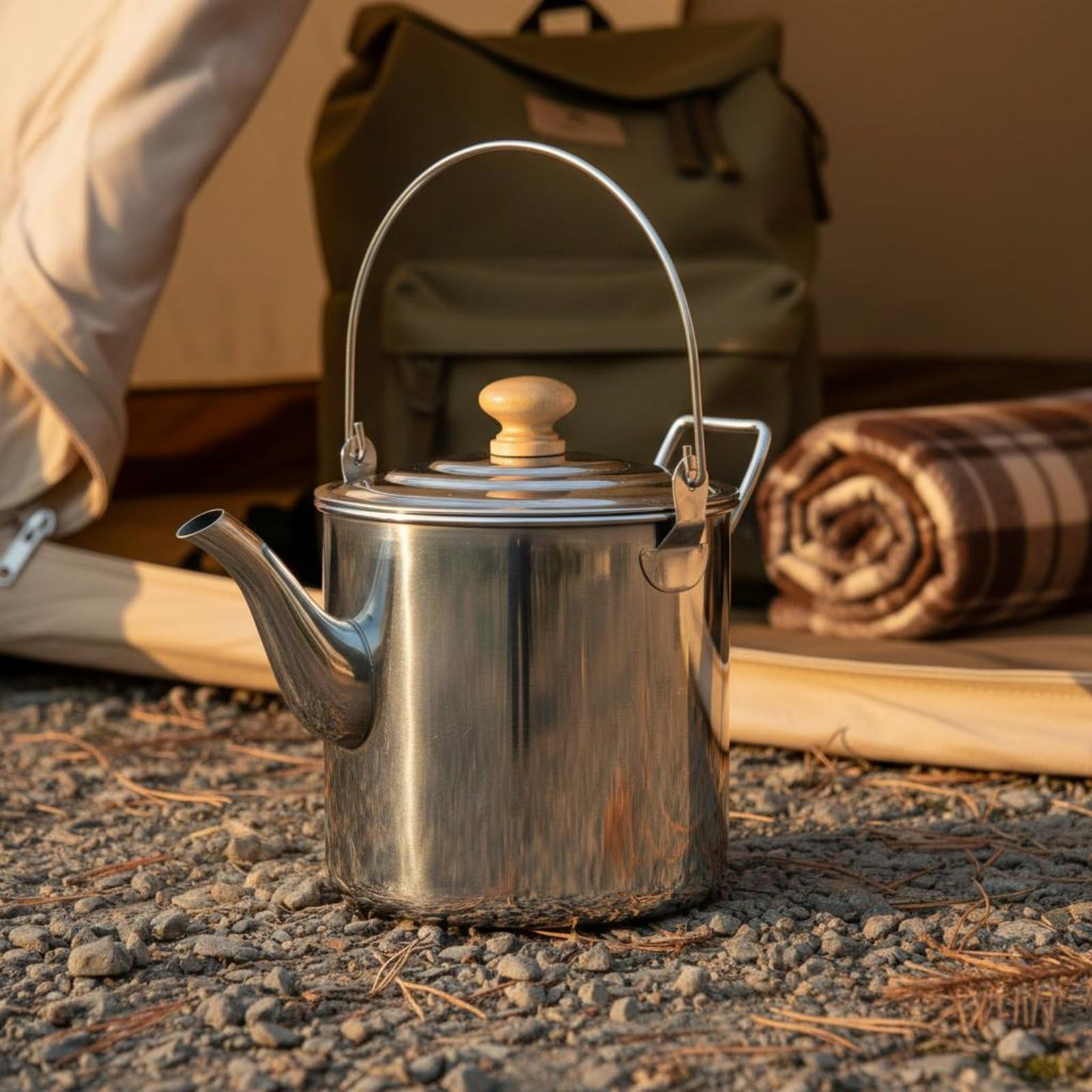 Tetera Colgante de Acero Inoxidable Portátil Tetera Colgante de Camping con Asa para Campistas, Excursionistas, 3 Litros