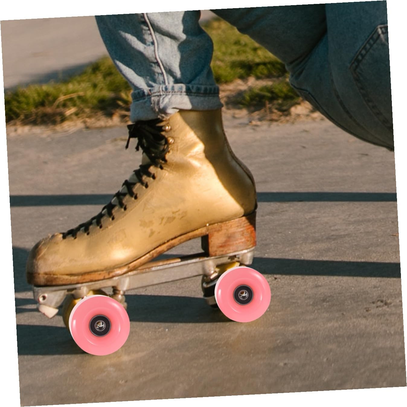 Milisten 4pcs Double-row Roller Skate Wheels with Bearings, Semi- Jelly Pink Pu Outdoor and Indoor Skating Accessories for Quad Roller Skates Replacement