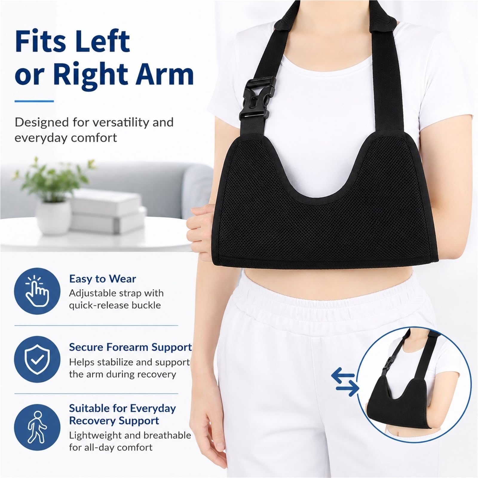 Cabestrillo para Brazo de Malla Transpirable e Inmovilizador de Hombro con Correas Ajustables para Lesiones de Manguito Rotador y Fracturas para Hombre y Mujer