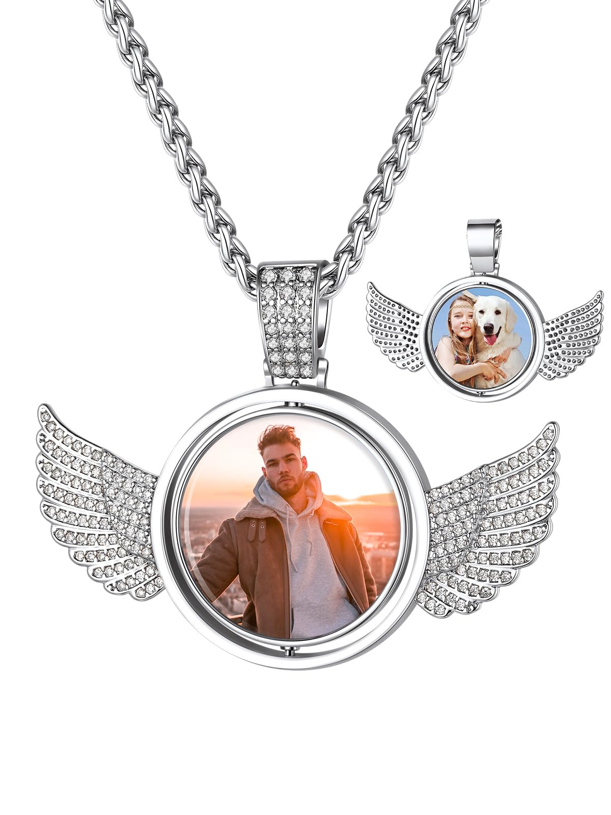 Custom4U Picture Necklace Personalized Photo for Men Women Steel/18K Gold Plated/Black Custom Angel Wings/Heart Pendant Necklace with Picture Memory