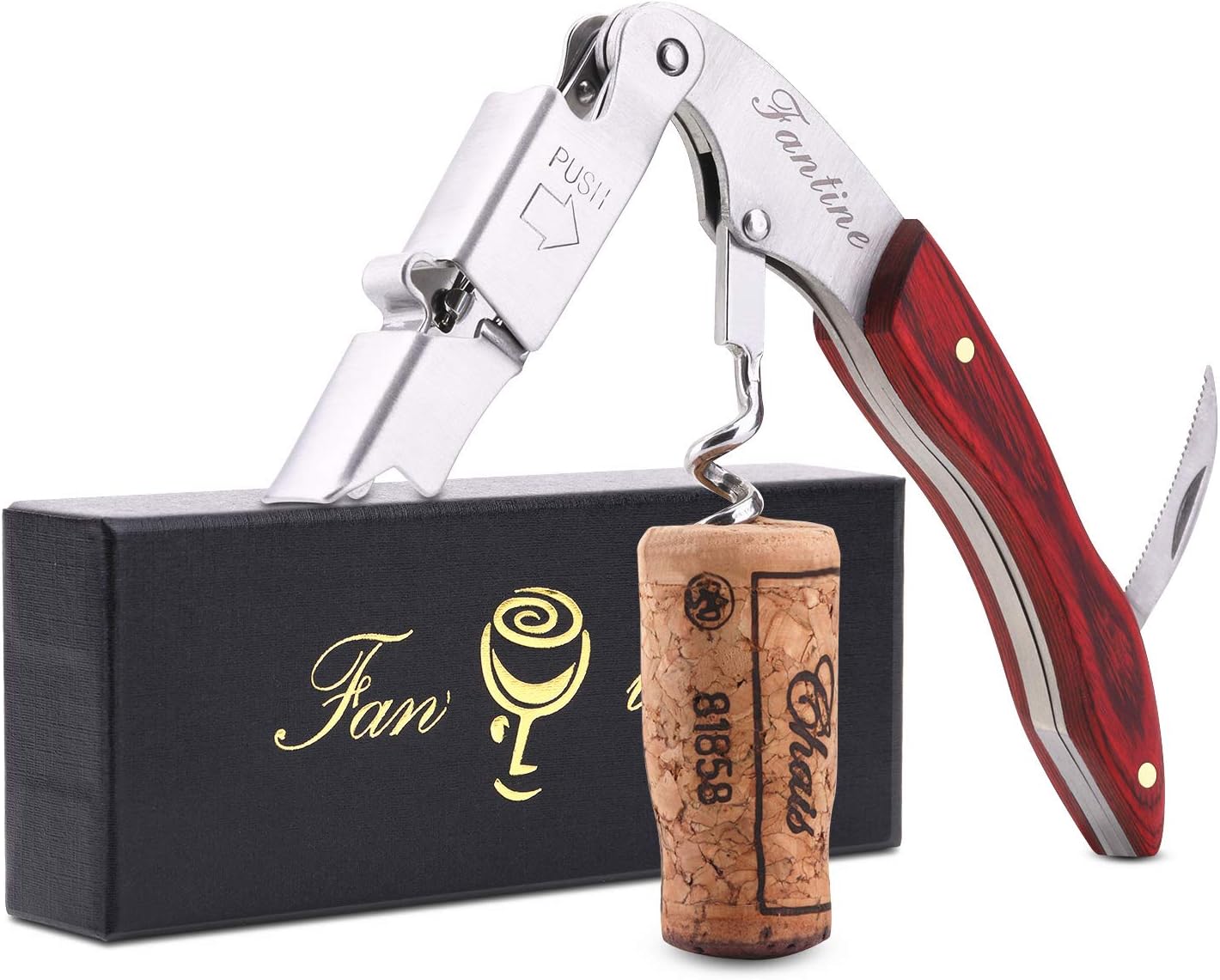 Professional Waiters Corkscrew by FANTINE - Color Wood Handle All-in-one Corkscrew,Bottle Opener and Foil Cutter,Sommelier and Bartenders Around The World,Favoured Choice