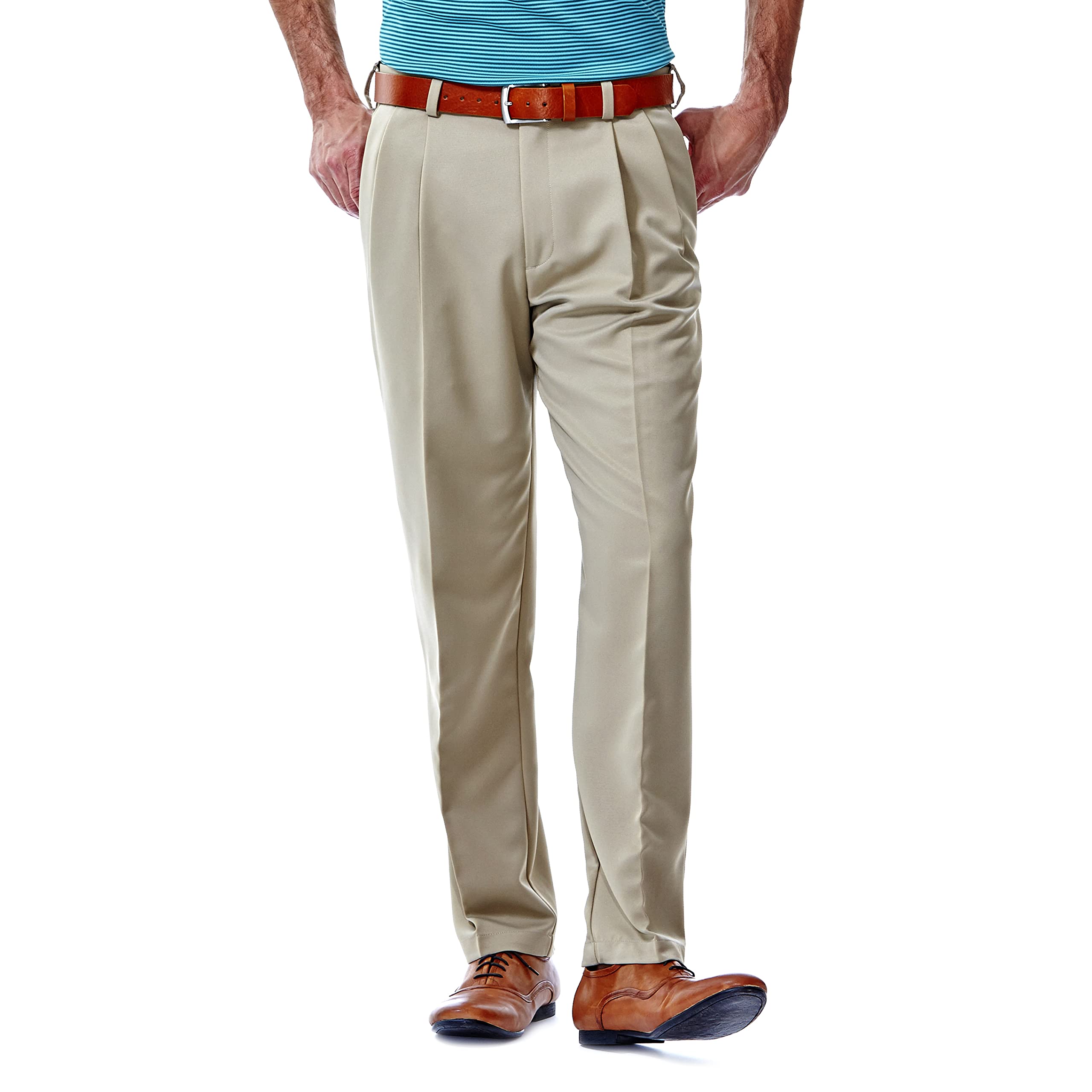 Haggar Mens Cool 18 Hidden Expandable Waist Pleat Front Casual Golf Pant