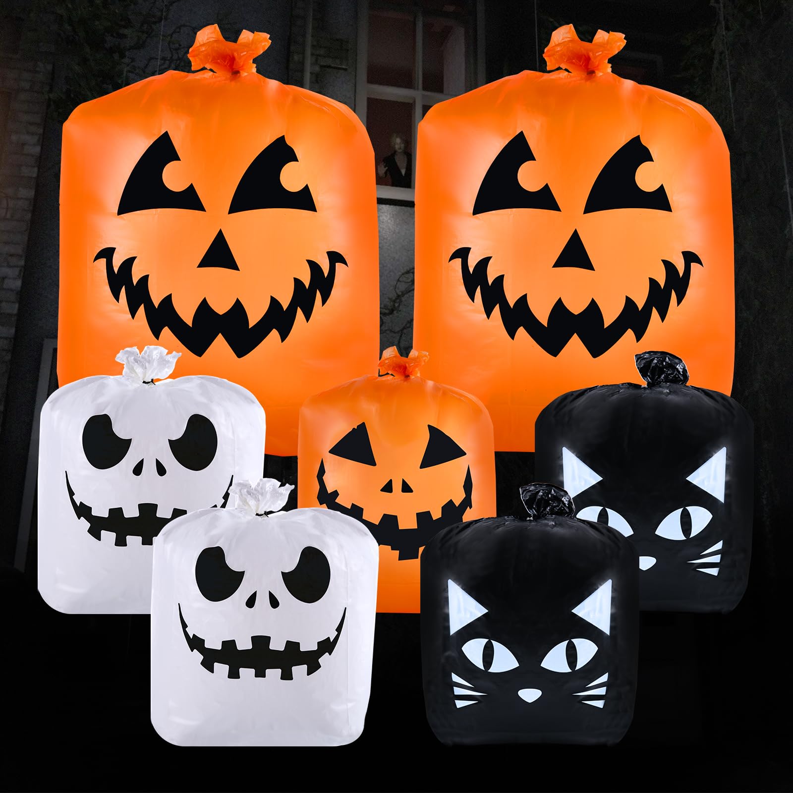 CHANGE MOORE Halloween Leaf Lawn Bags 7Pcs,4 Designs Pumpkin Lawn Bag with Twist Ties,Hallween Pumpkin Decorations Trash Bags,Outdoor Garden Yard Decor Garden Bags Fall Yard Trash Bags