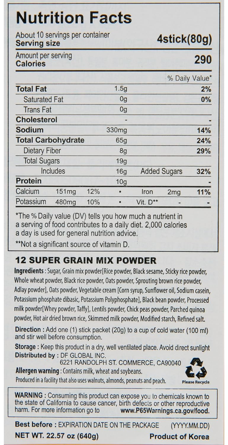 Damtuh Misugaru Powder Drink Mix – Korean 12-Grain Roasted Multigrain Blend with Quinoa, Oat, Lentil & Chickpea, Nutty Latte-Style Breakfast Drink, Caffeine-Free, 20g x 40 Stick Packs