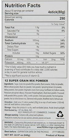Damtuh Korean Misugaru Powder, 12 Roasted Grain Mix, 40 Sticks