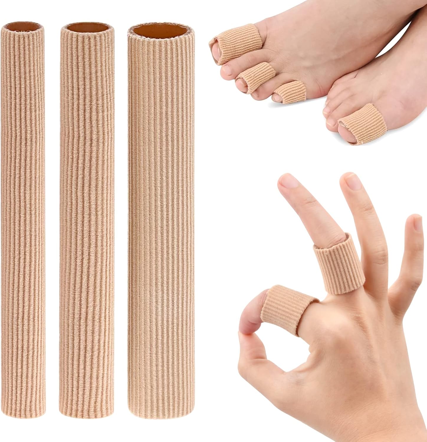 3Pcs Zehen Tube, 15cm Schneidbar Silikon Zehenschutz 3 Größen, Soft Gel