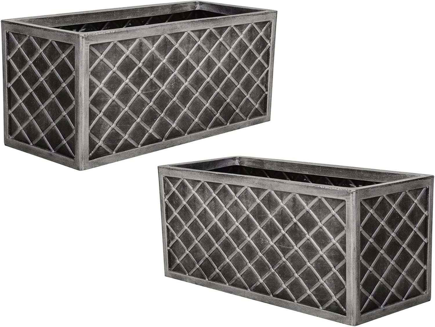 Bowers Bargains Lazio Trough Planter, Pewter, Lattice Design (Lazio Trough 2 Pack)