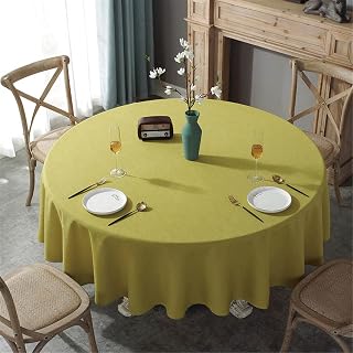 Mantel redondo de lino y algodón, resistente, antiarrugas, antimanchas, lavable, para decoración de comedor y picnic, color amarillo, 180 cm de diámetro