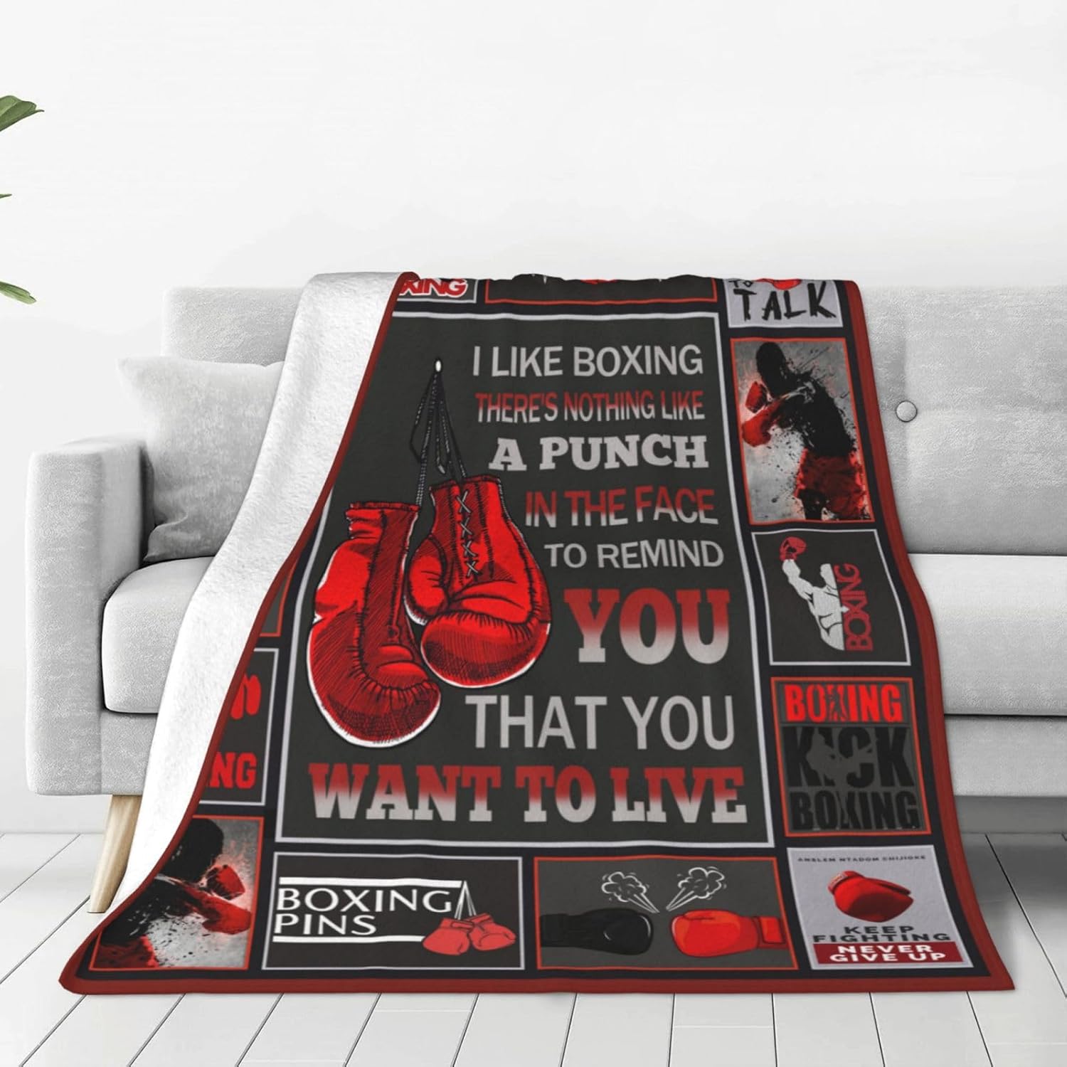 Boxing Blanket Boxing Throw Blanket Soft Fleece Flannel Bedding Sports Gifts for Men Boys Lovers Adults Fighting Competition Pugilism Stuff Plush for Couch Sofa Bed Room Decor 60"X80"