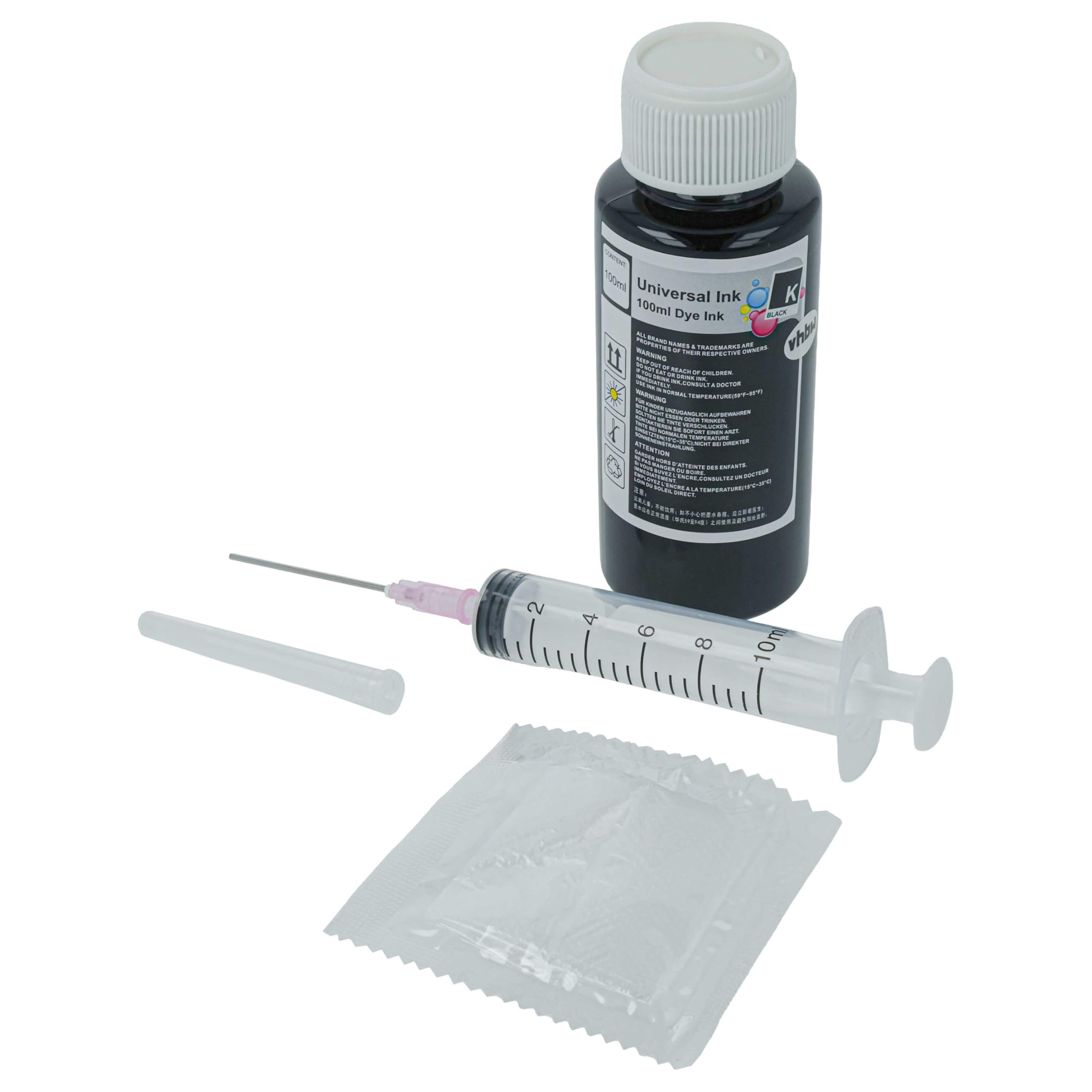 vhbw Encre de Recharge pour imprimante - Encre Rechargeable Dye Noir, 100ml