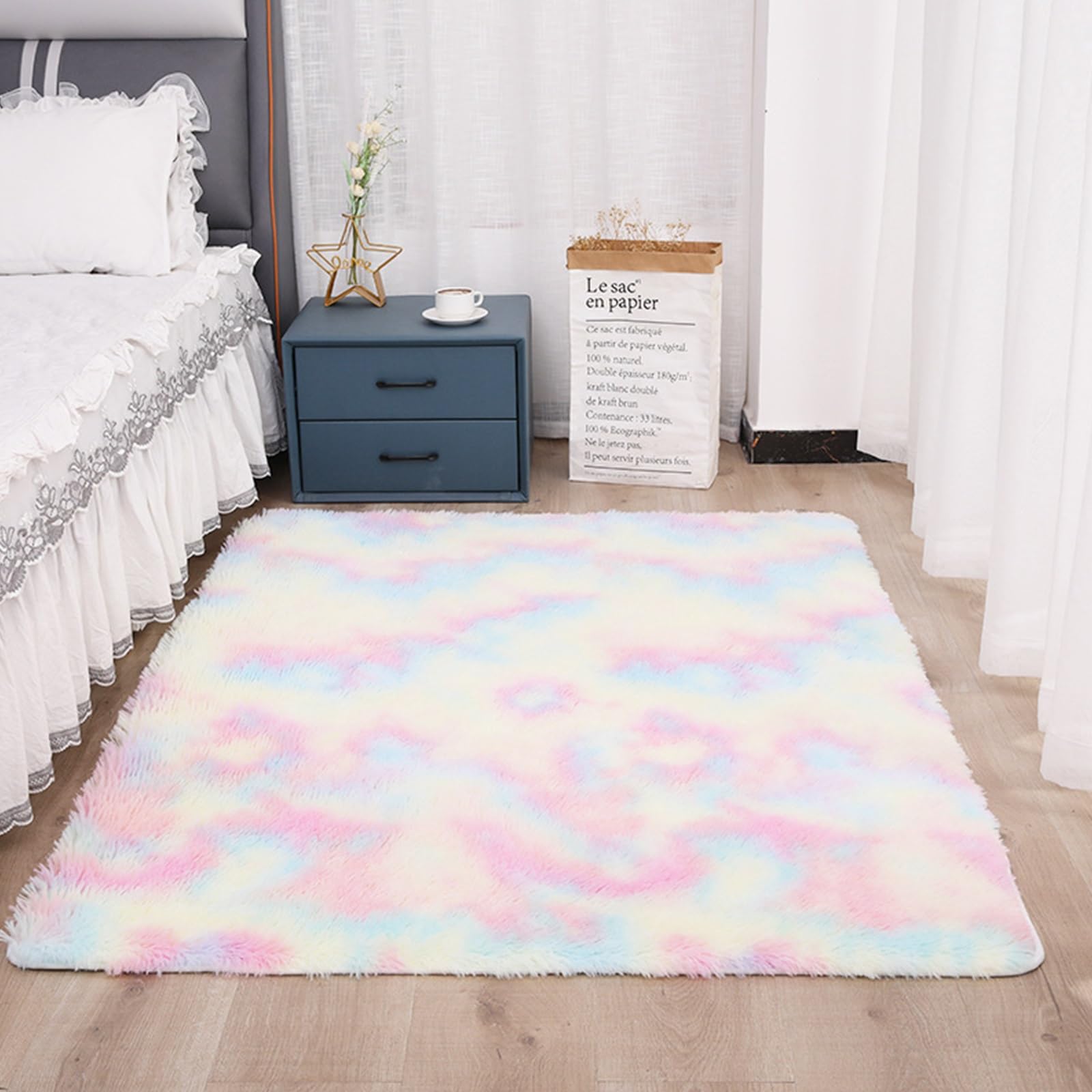 Grand tapis de salon moelleux 235 x 385 cm idéal pour une chambre cocooning