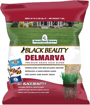 Jonathan Green 10391 Black Beauty Delmarva Grass Seed Made for Maryland, Delaware, Virginia - Cool Season Lawn Seed 7 lb