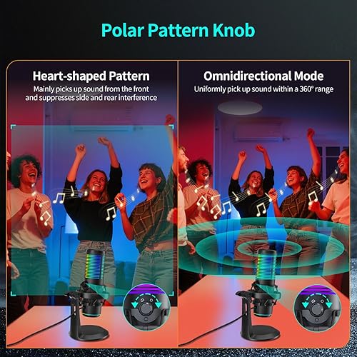 Miniatura 3 de TOALLIN CM20P - Micrófono de condensador USB RGB para juegos, transmisión, conferencias, podcasts, grabación, cancelación de ruido y volumen