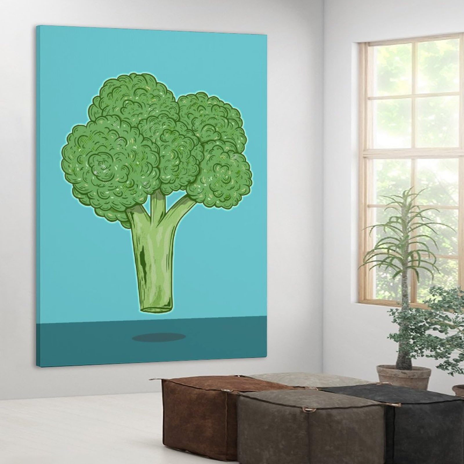 Head of Brokkoli Gemälde Poster Leinwand Wandkunst Schlafzimmer Poster Wohnzimmer Dekor Poster für Zimmer Ästhetische Sport Büro Zimmer Wohnheim Dekoration Geschenke Ölgemälde Rahmen-Stil 50 x 75 cm