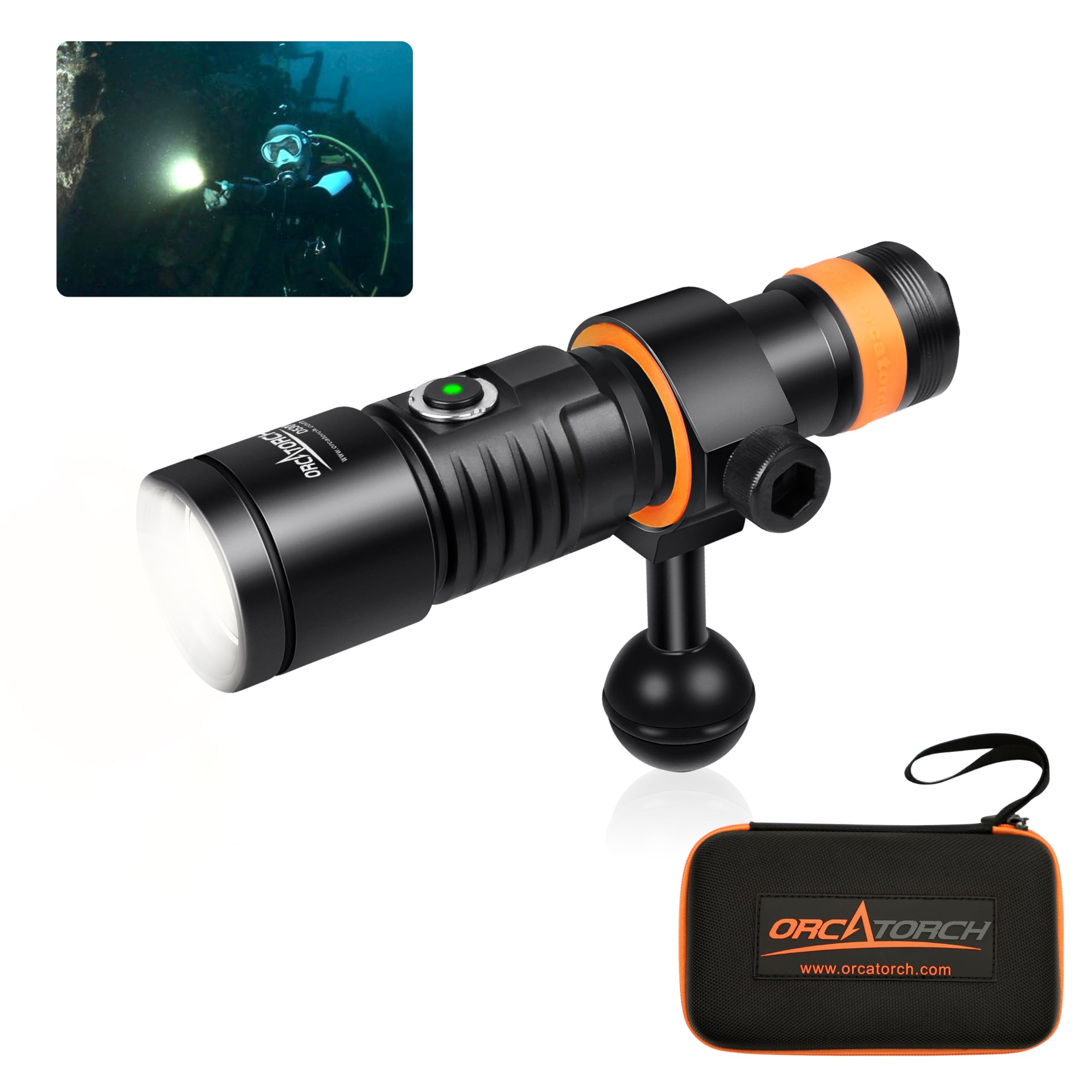 D530V 1200 Lumens Underwater Video Light, 120° Super Wide Beam Dive Flashlight, 2 Modes with ZJ18 Ball Joint, IP68 Waterproof (150m) for Scuba Diving Photography/Videography