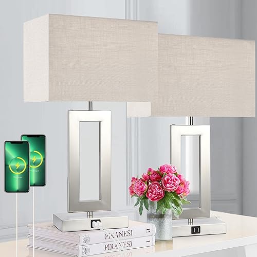 Miniatura 8 de Juego de 2 lámparas táctiles negras de 22 pulgadas con 2 puertos USB, lámparas táctiles regulables de 3 vías para mesita de noche de dormitorio,