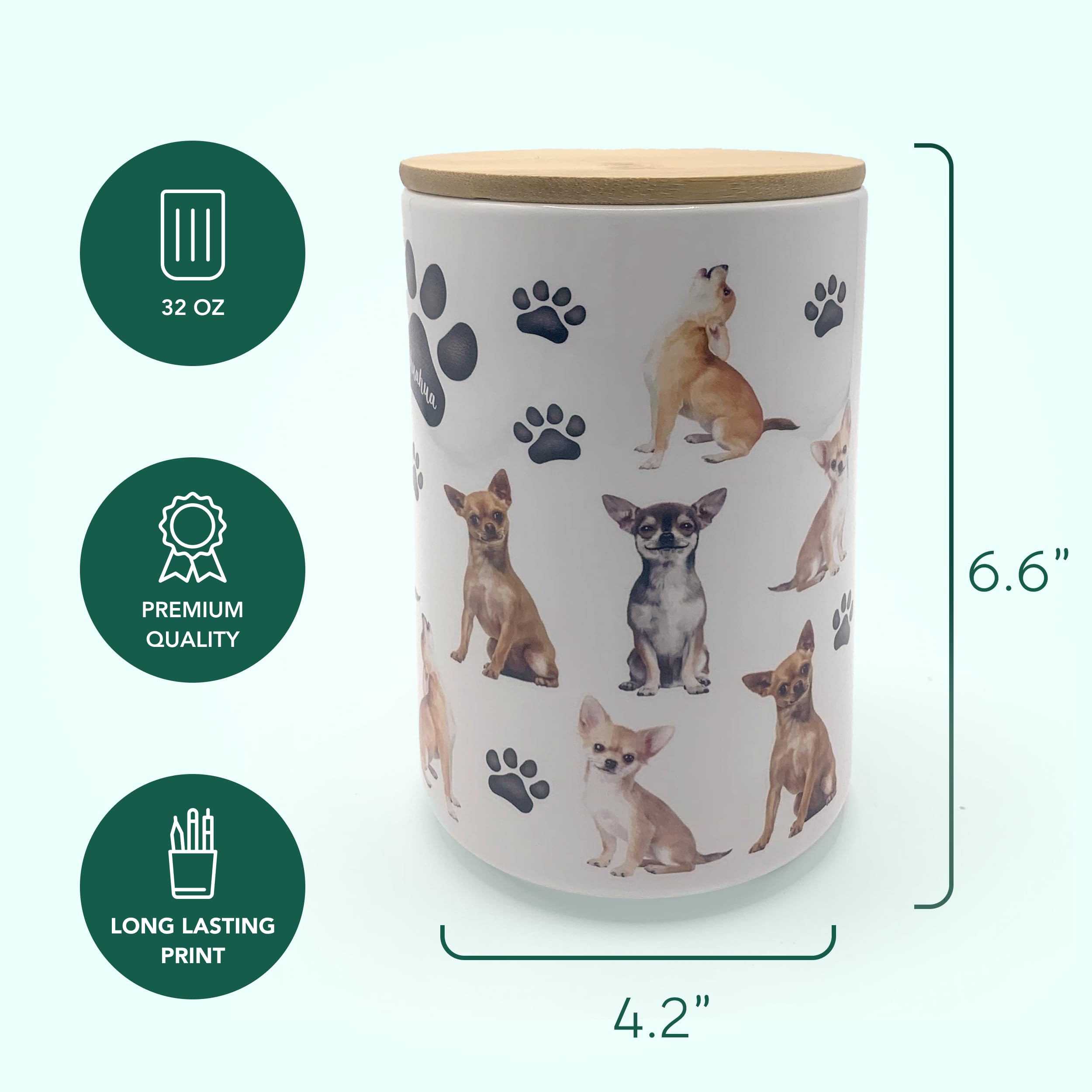 Greenline Goods Ceramic Dog Treat Canister - Chihuahua Design, Airtight Lid For Fresh Treats - View #11