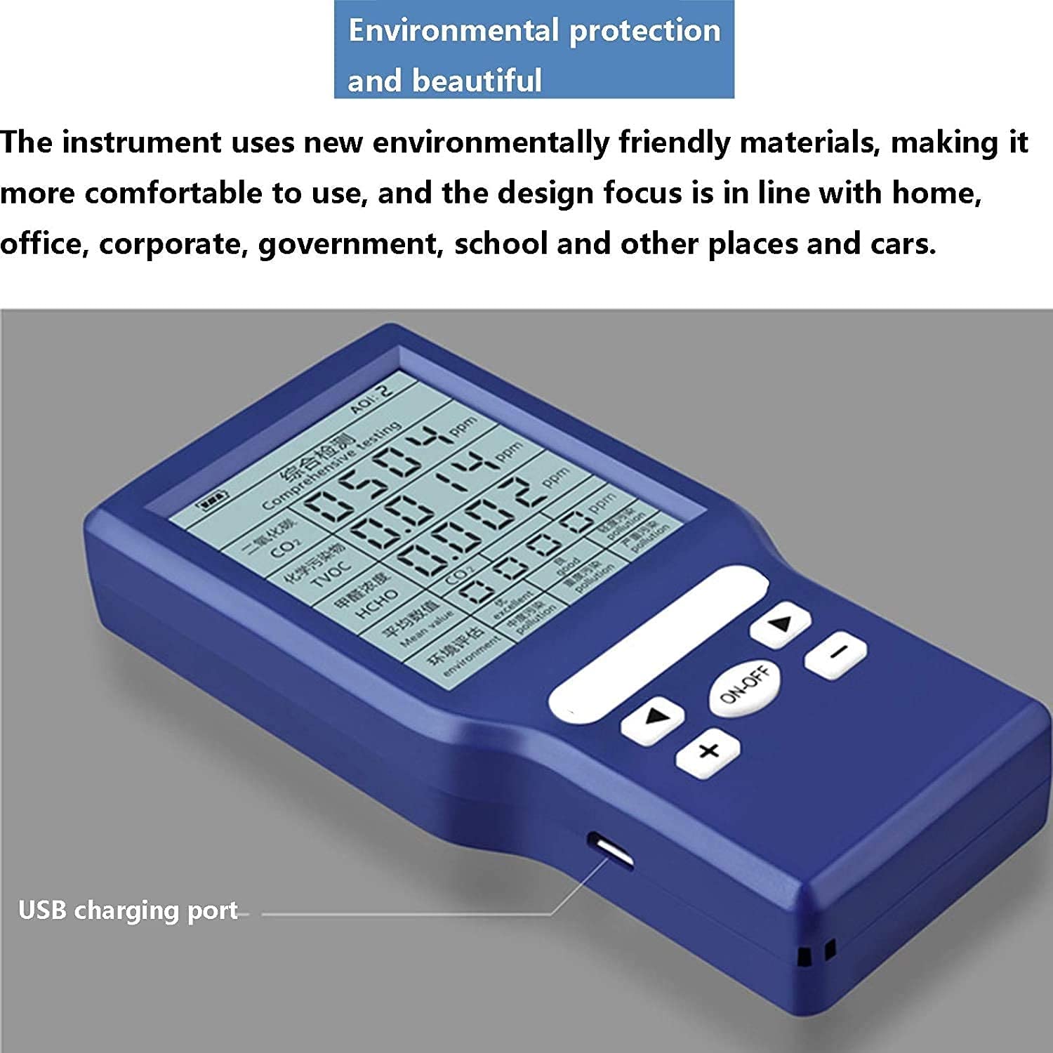 Detektor formaldehydu, niebieski czujnik jakości powietrza, cyfrowy wyświetlacz LCD Analizator gazu Monitor Quality Air Quality for Home Indoor Outdoor