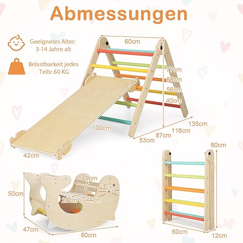 Miniatura 4 de COSTWAY Climbing Triangle with Slide, 7-in-1 Indoor Climbing Frame from 3 Years, Foldable & Height-Adjustable, Indoor Playground Freely Combinable