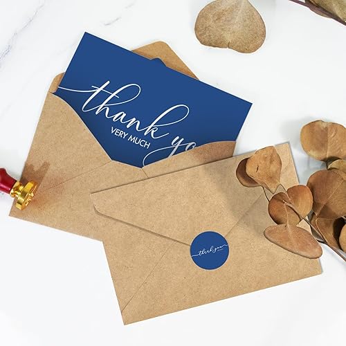 Miniatura 5 de AZAZA Paquete de 48 tarjetas de agradecimiento con sobres de papel kraft y calcomanías, tarjetas azules de 4 x 6 pulgadas, tarjetas de