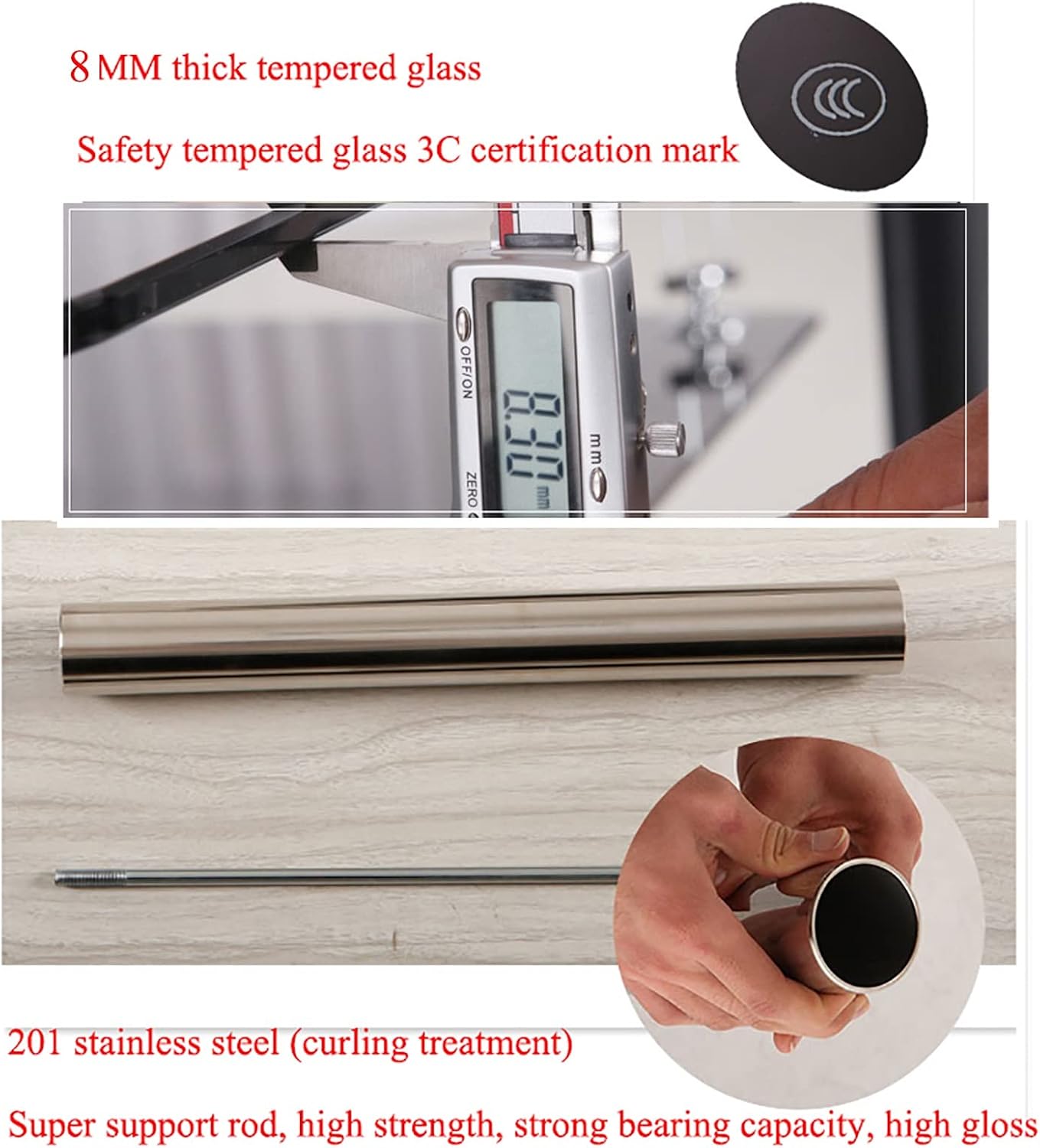 Side Table/End Table,2 Tier Square Sofa Side End Tables,Tempered Glass Bedside Tables,Stainless Steel Legs, Storage Shelf