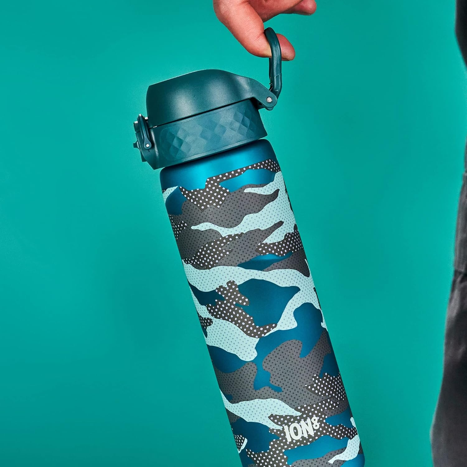 ION8 Water Bottle, 500 ml/18 oz, Leak Proof, Easy to Open, Secure Lock, Dishwasher Safe, BPA Free, Flip Cover, Carry Handle, Fits Cup Holders, Easy Clean, Odor Free, Carbon Neutral, Green, Camo Design - Image 9