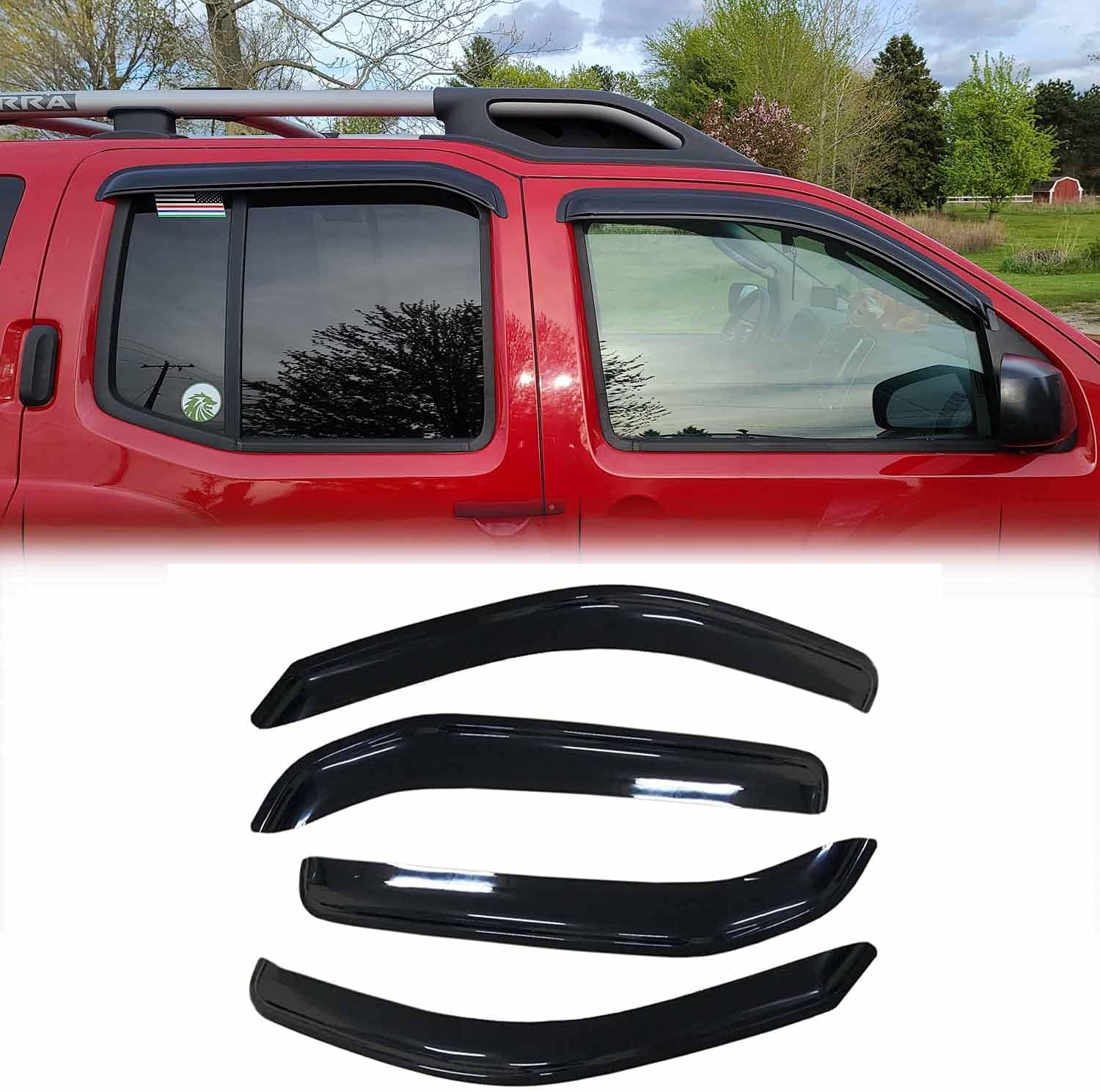4pcs Original Shatterproof Rainproof Window Wind Deflectors for 05-15 Xterra,Tape-on Rain Guards,Good Looking Window Visors for Cars,Durable Vent Deflector for Nissan Xterra 2005-2015 94539 for 2005-2015 Nissan Xterra