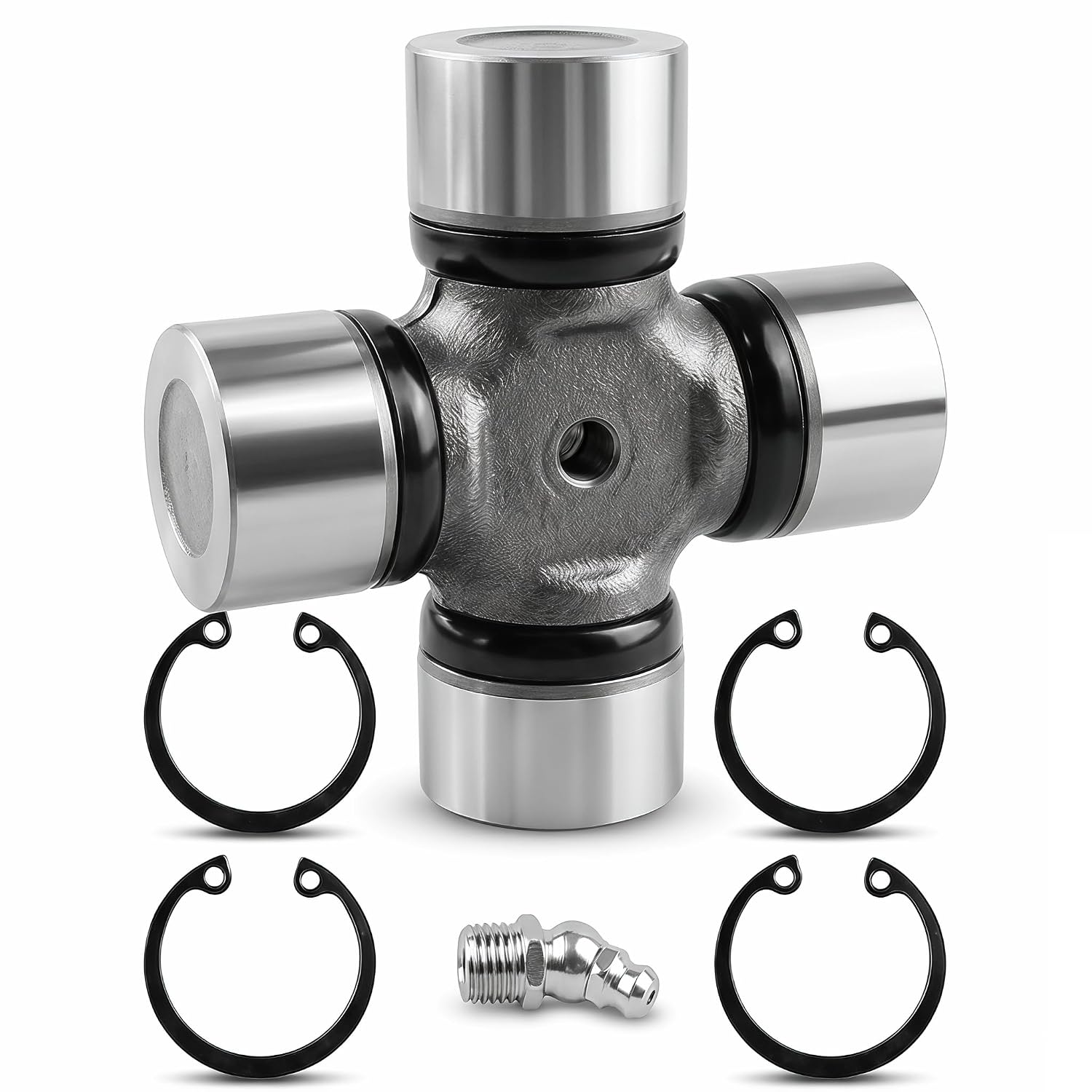 Needle-Bearing Universal Joint, 441M U-Joint Kit for Tractor Driveshaft, Heavy Duty Alloy Steel, Includes Snap Rings & Grease Fitting