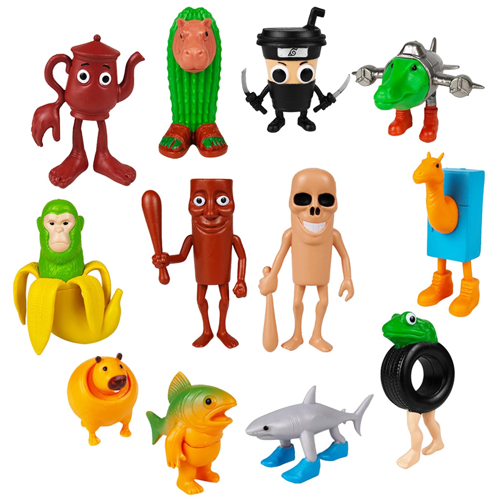 DAVBNM 12PCS Italian Brainrot Action Figures Set, Tung Tung-Tung Sahur Figures, 1.8-3.3IN Funny Collectible Figure, Tralalero Tralala Toy Desk Decor, Creative Shark Monkey More Toys for Kids Adults