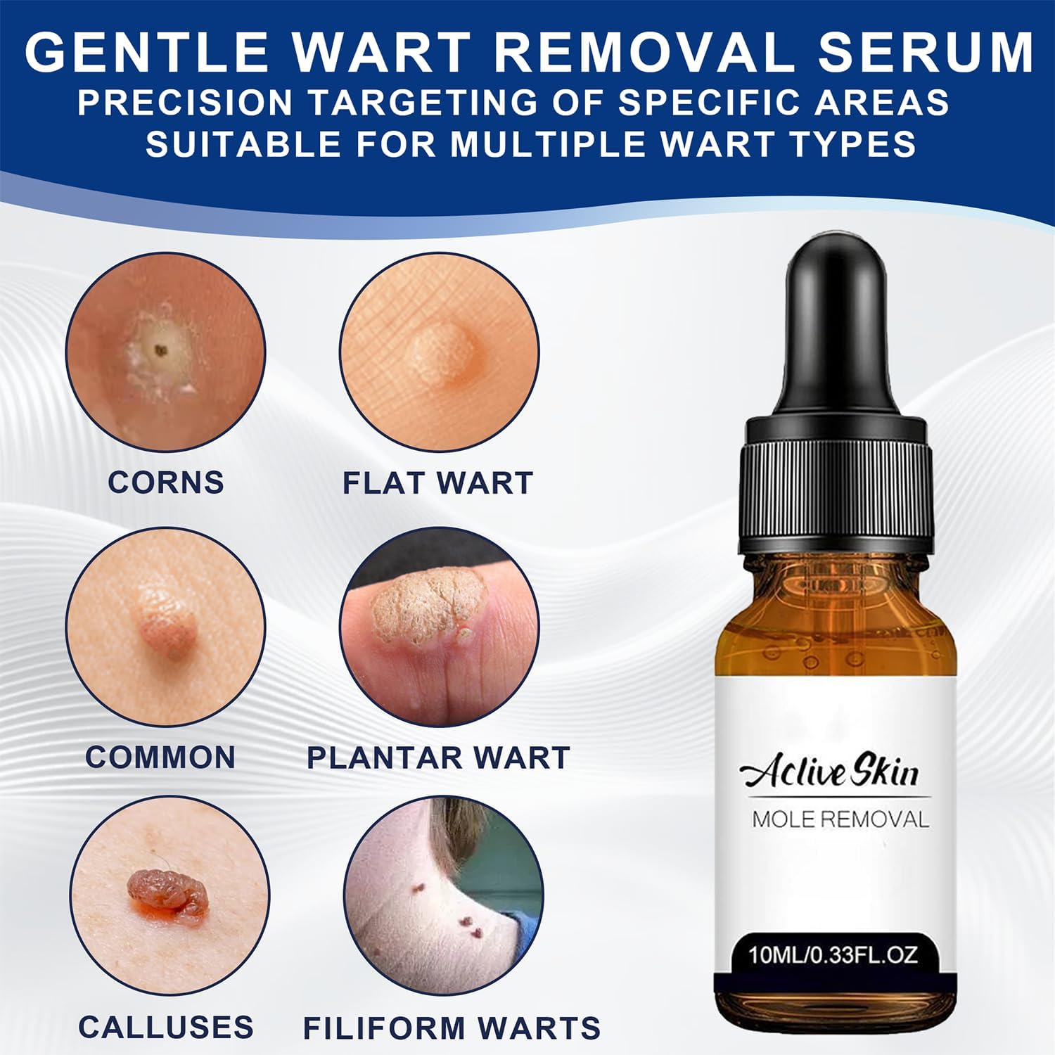 Skin Tag Remover for Face & Body - Fast Acting Wart Remover Serum with Precision Dropper, Wart Removal Targets Corns, Flat, Plantar & Common Warts, Gentle Formula, Travel Size (0.33FL.OZ)