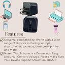 Adaptro 3 Pcs. Universal Travel Adapter US Converter Plug for Travel India to USA, Japan, Canada, Philippines & More, 10A 250V 3 Pin Conversion Plug, Pack of 3, Black gallery image