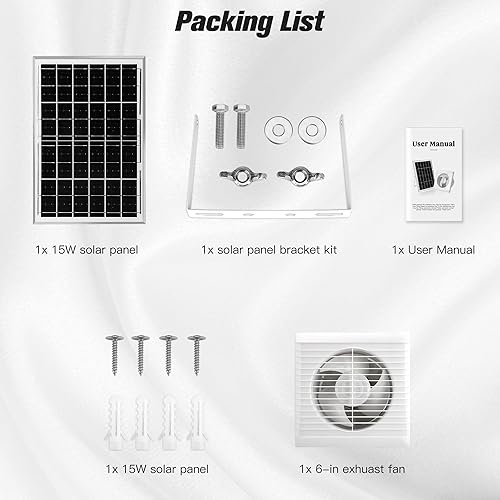 Miniatura 7 de Solar Powered Exhaust Fan, 15W Solar Panel + 6" Ventilation Vent Fan for Outside Greenhouse, Chicken Coop, Shed, Pet House