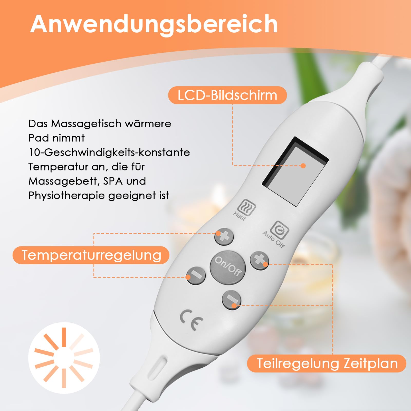 Wärmeunterbett Massagetisch-Wärmerauflage Matratzenheizung Verstellbare 10-Gang-Temperatur Elektrischer Bettdeckenwärmer für Massagebetten SPA EU-Stecker, 220 V