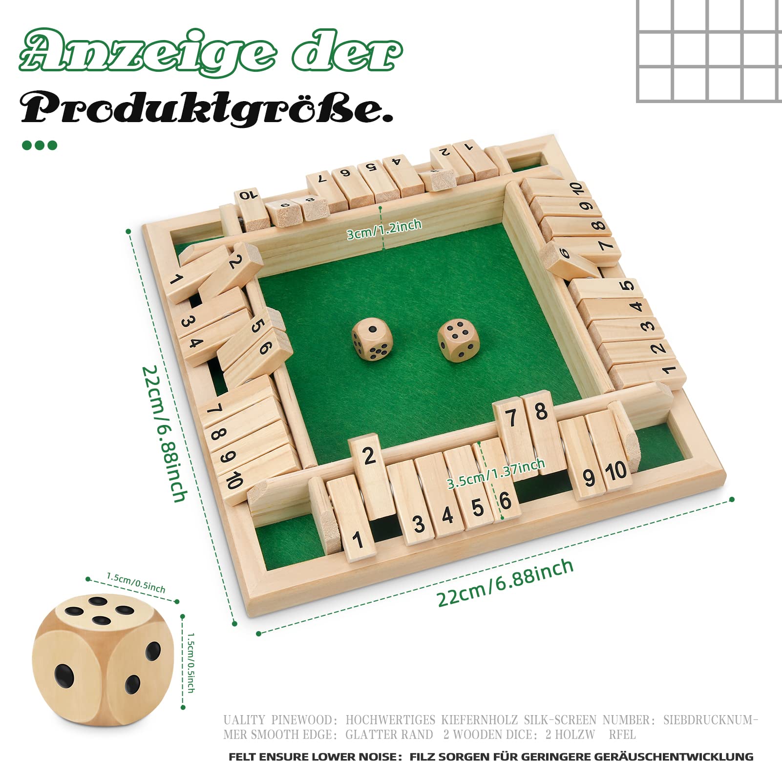 C MagiDeal Wood Deluxe 4 Lati 10 Numeri Chiudi La Scatola Dadi Gioco Da Tavolo Per Bambini E Adulti~p129348986