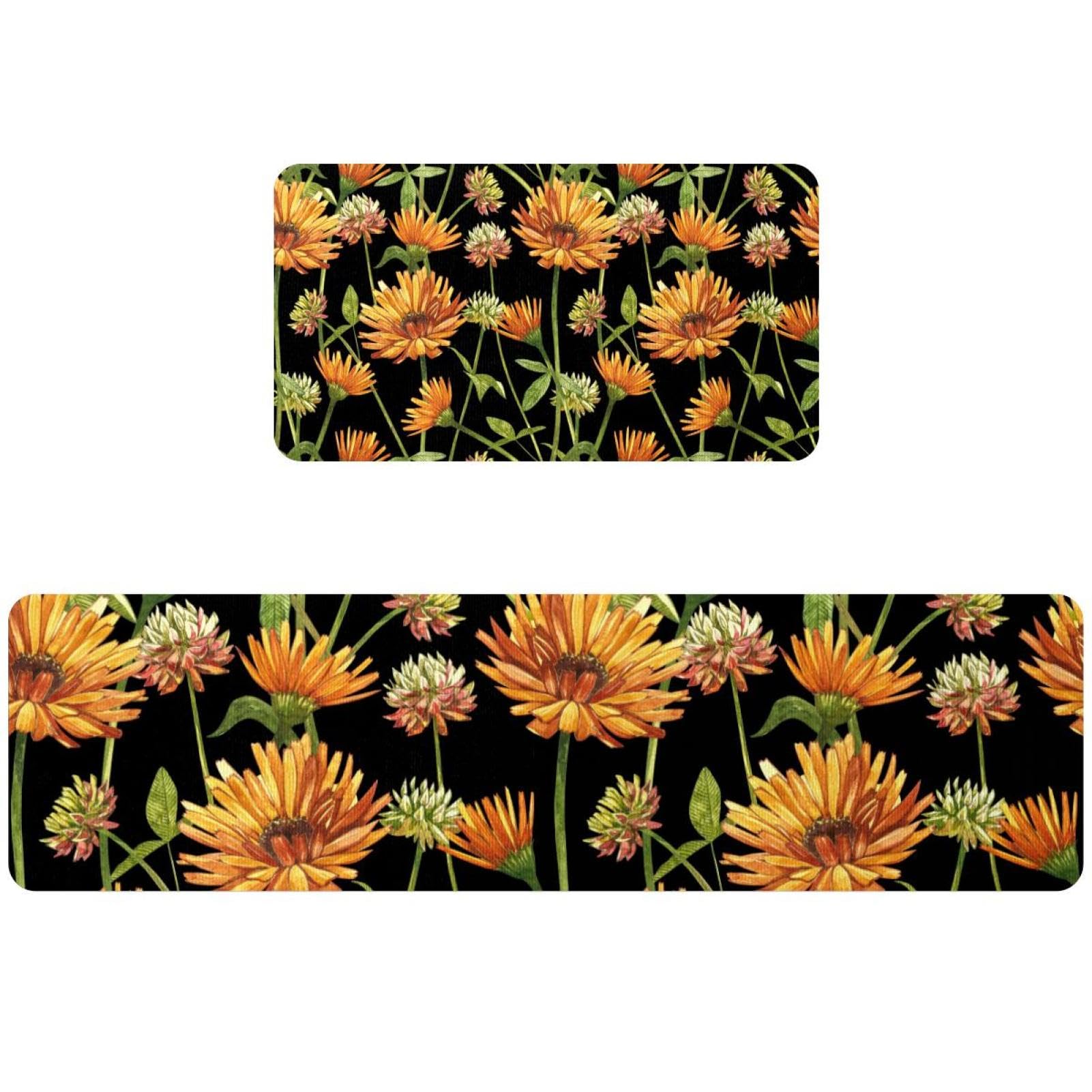 Tapete de cocina de alta calidad: juego de 2 piezas con diseño floral de acuarela