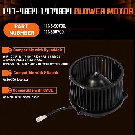 PANGOLIN 11N6-90700 Blower Motor 24V for R210LC-7 R210-7 R200-7 Excavator | 11N690700 Blower Fan Motor for R110-7 R215-7 R140LC-7 R250-9 R320-9 R140W9S ZAX120 Spare Parts