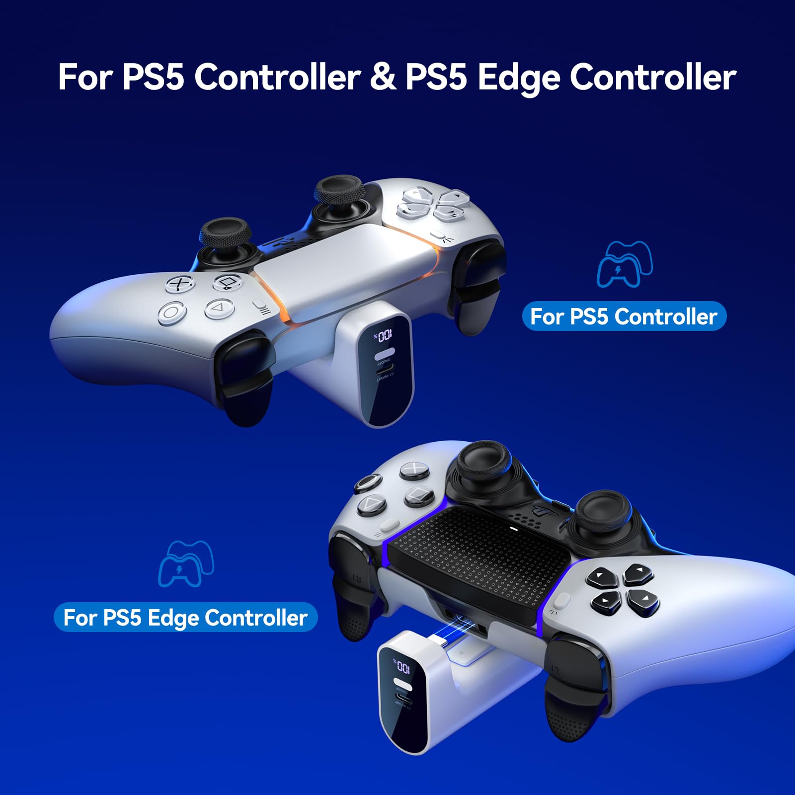 LVFAN PS5 Wireless-Controller-Ladegerät, 2000-mAh-Akku mit digitaler LED-Ladeanzeige, tragbare Powerbank für PS5-Controller und PS5 Edge-Controller