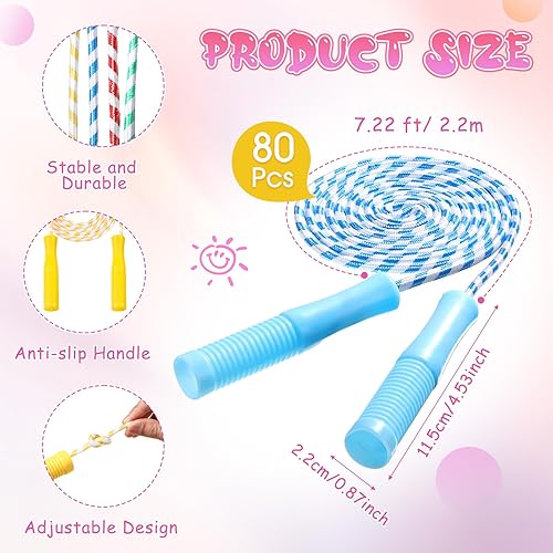 Miniatura 3 de Aoriher 80 cuerdas de saltar a granel para niños de 7.22 pies, cuerda de saltar a rayas ajustables para ejercicio al aire libre, equipo de fitness