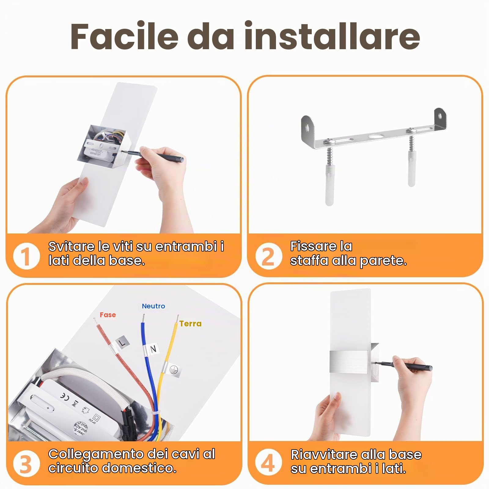 Lureshine Applique da Parete Interno 12W Moderno 29cm Bianco Caldo 3000K | Applique LED da Parete Interni, 2 pezzi, per Corridoio Soggiorno Camera da Letto, Acrilico, Illuminazione