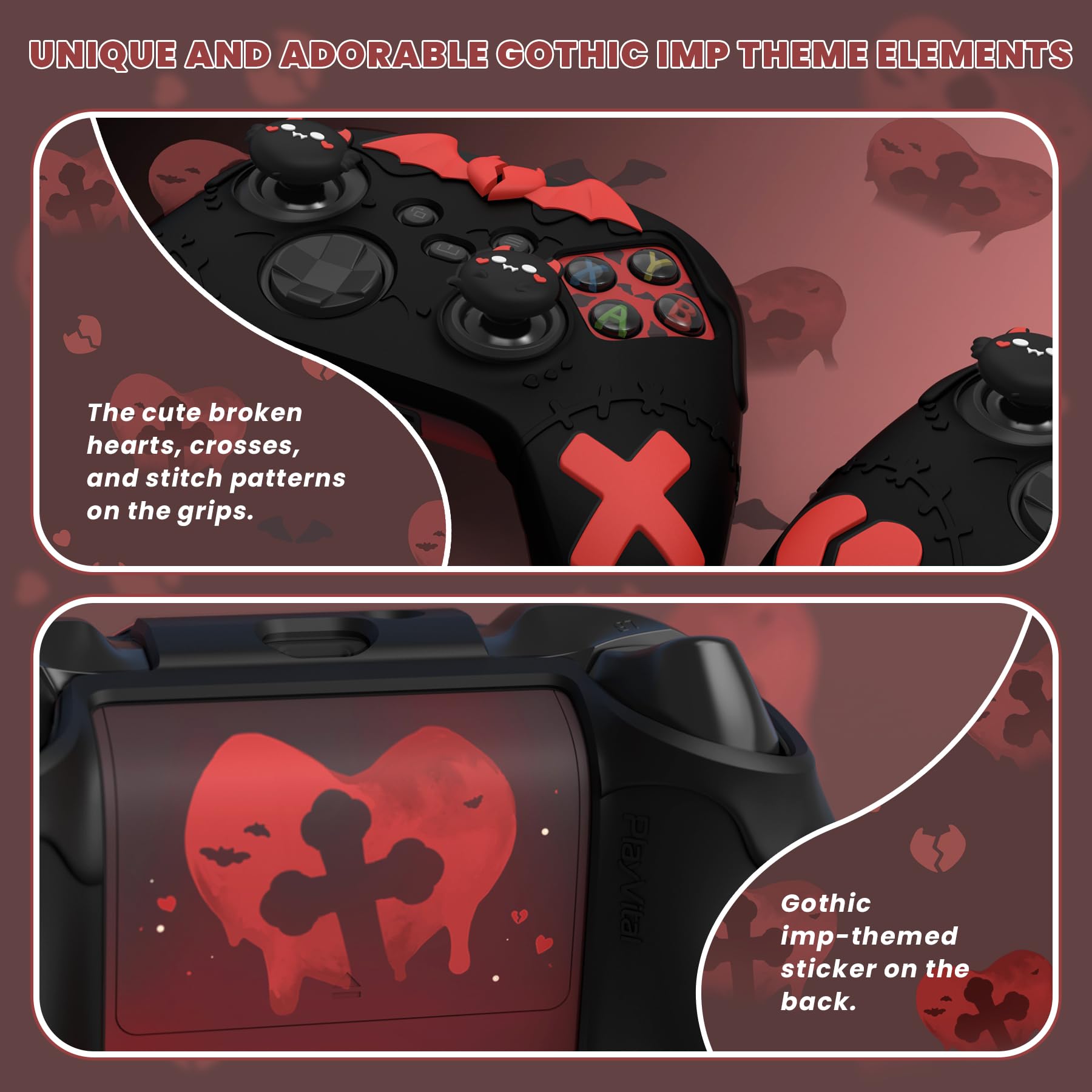 playvital Cover Controller per Xbox Series X/S Joystick,Custodia Skin Silicone Protettiva Antiscivolo&4 Copri Levette Analogiche-Serie Imp Gotico-Nero