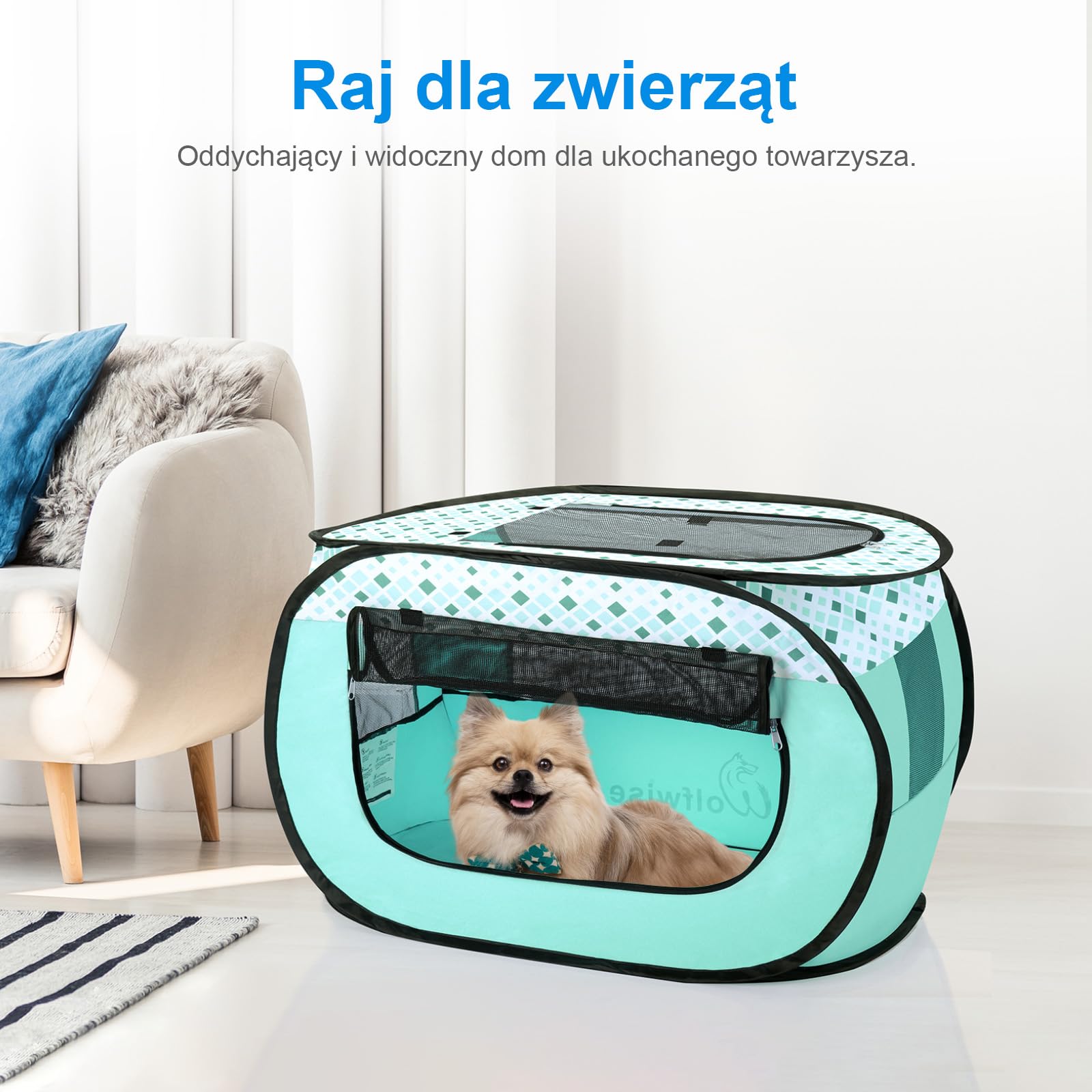 Wolfwise kojec dla zwierząt, przenośna klatka, 600D Oxford, przenośna klatka dla szczeniąt, klatka dla kota do użytku na zewnątrz podczas podróży kempingowych z torbą do przenoszenia, Średni, zielony