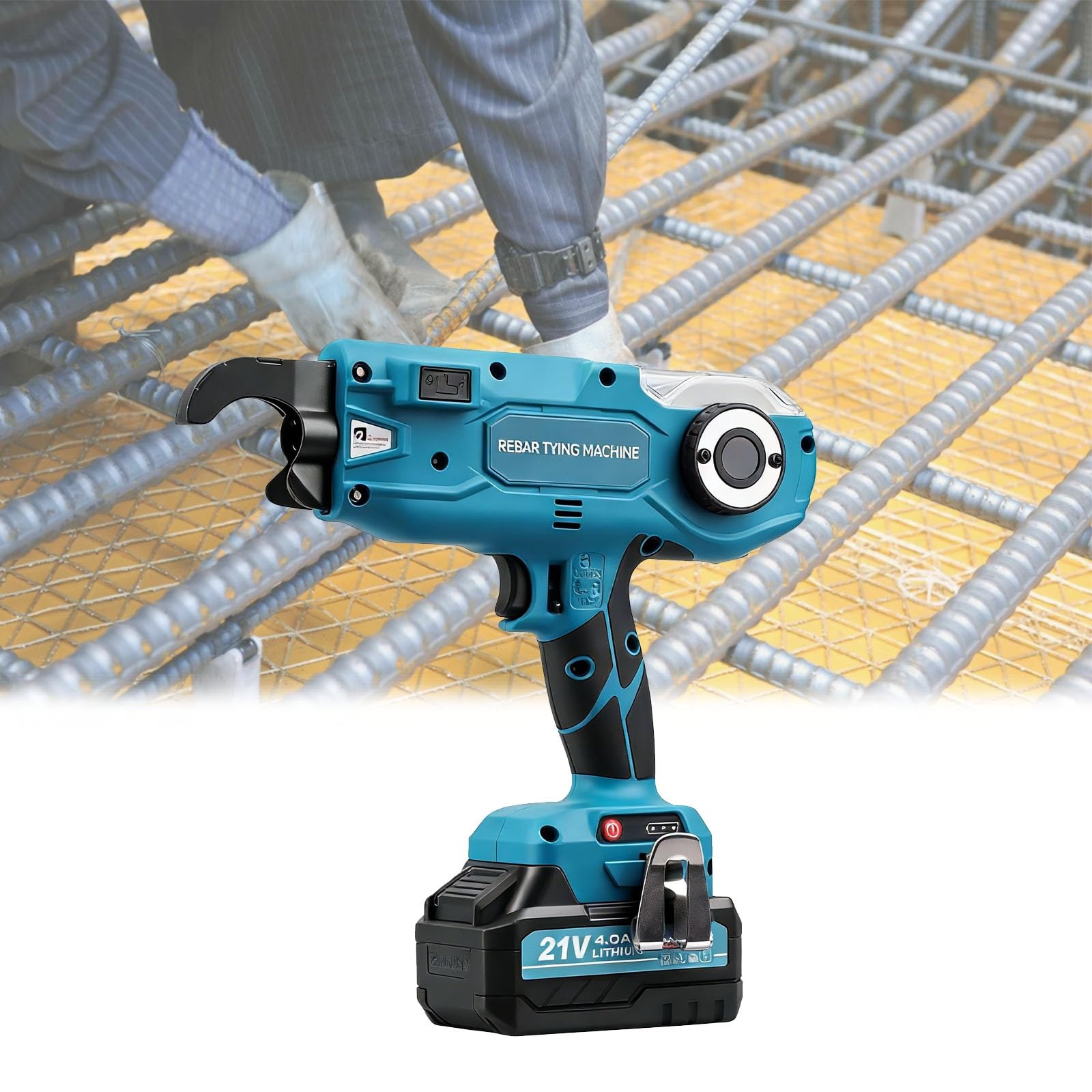 BOOZXCV Cordless Rebar Tier – Automatic Tying Machine with 2 x 4.0 Ah Batteries, Handheld Rebar Tie Machine for 8–34 mm Rebar for Reinforced Concrete Construction.(8 to 34mm) (8)