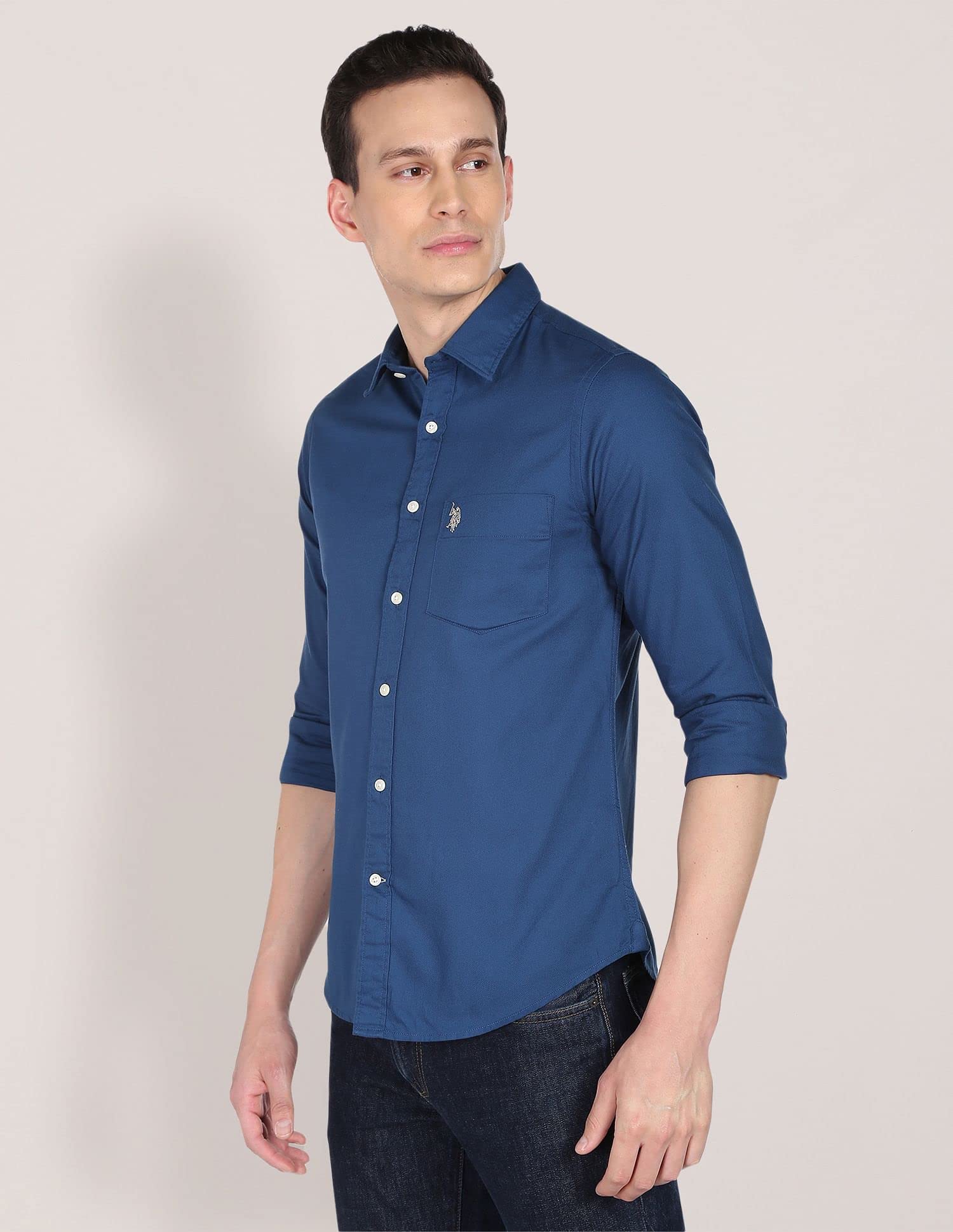 U.S. POLO ASSN. Cotton Men's Solid Regular Fit Shirts (USSHTFX0002_Blue XL) - Image 5 thumbnail