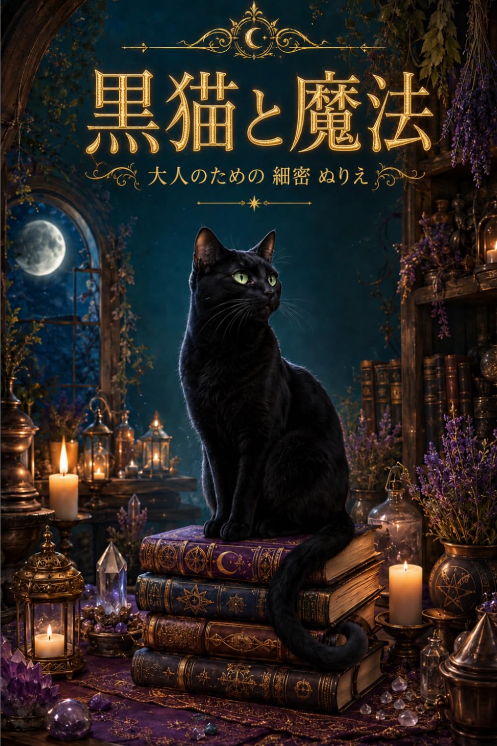 魔女ネコ: 黒猫と魔法のコテージ 大人のための 細密 ぬりえ