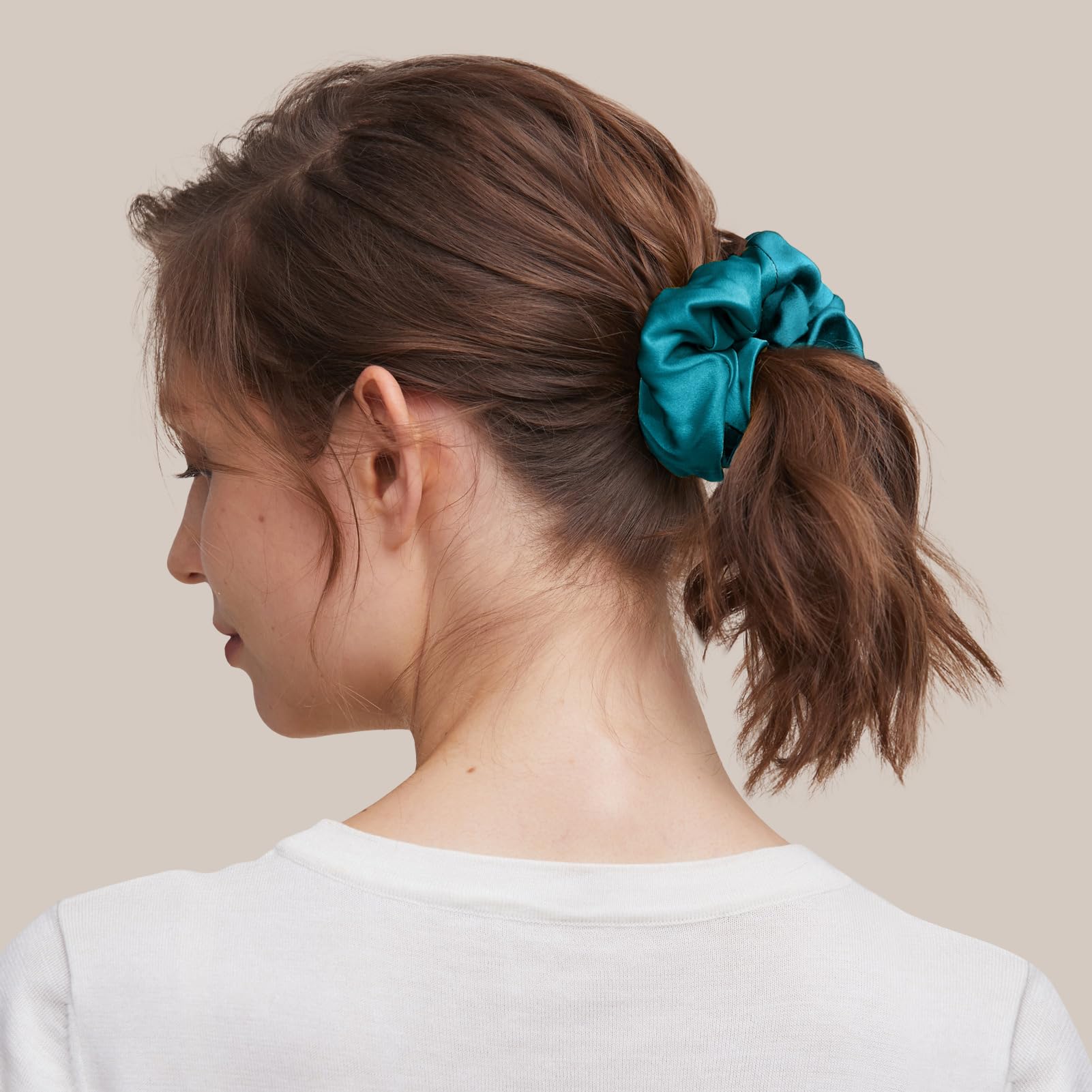 LILYSILK Women's 100% Silk Hair Scrunchies Ladies Elastic Hair Tie Bobbles Ponytail Holders for All Hair Type and Conditions and Preventing Hair Frizz Breakage Loss,Adriatic Blue+Light Beige - Image 3