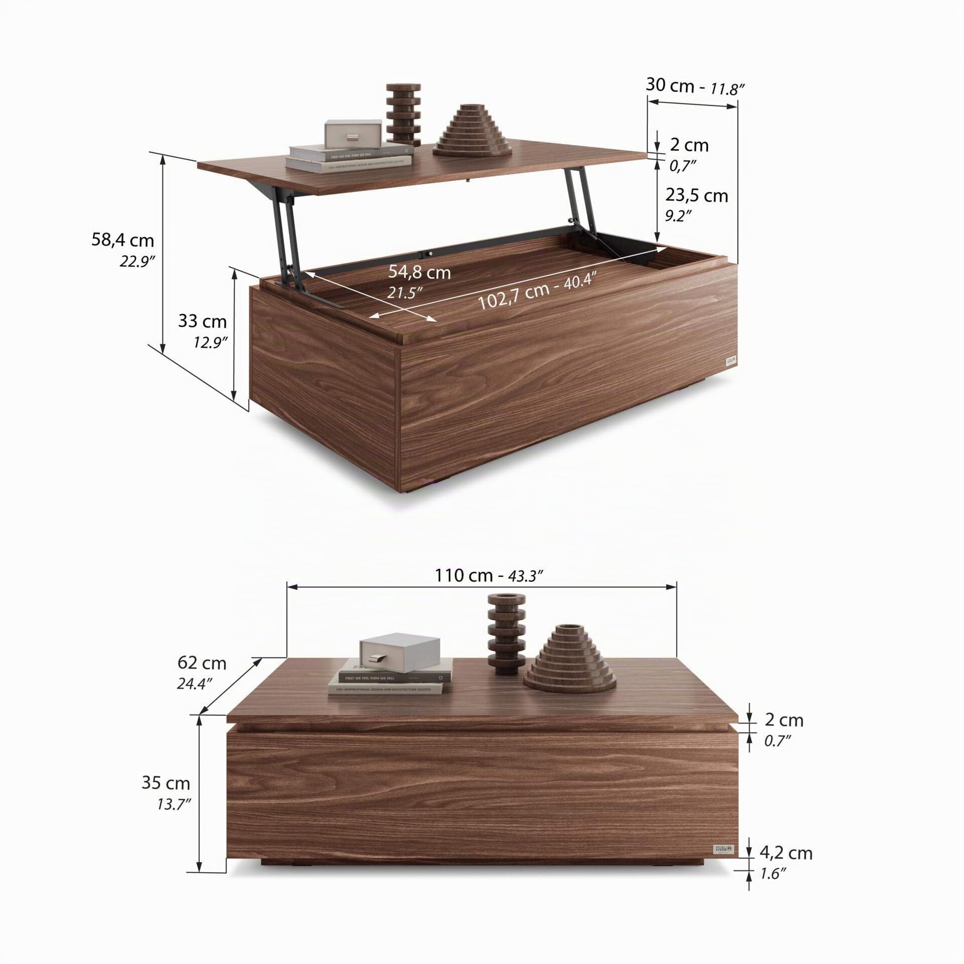 MOBILI FIVER, Mesa de Centro elevable, X, Nogal, mesita salón, mesita Auxiliar Baja, Made In Italy