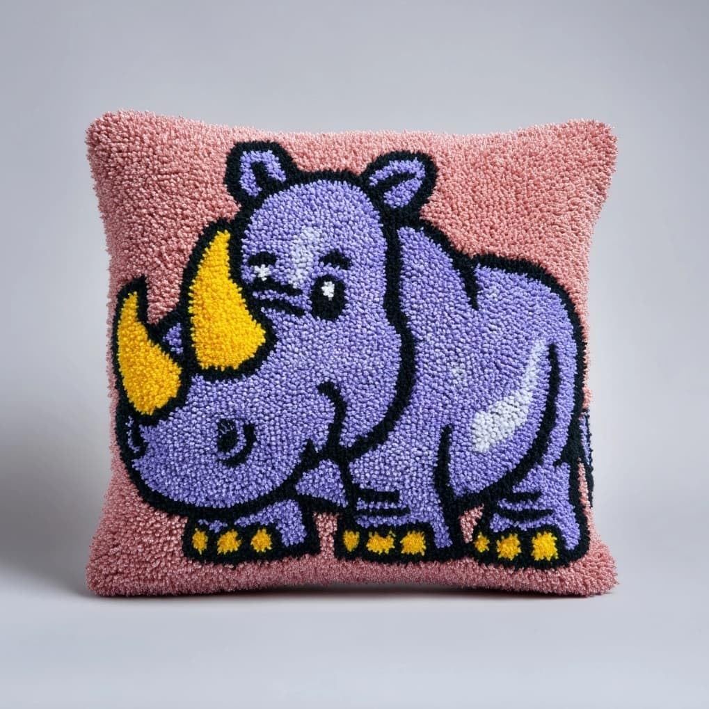 AxiangziK Latch Hook Cushion Kit for Beginners,Cartoon Rhinoceros