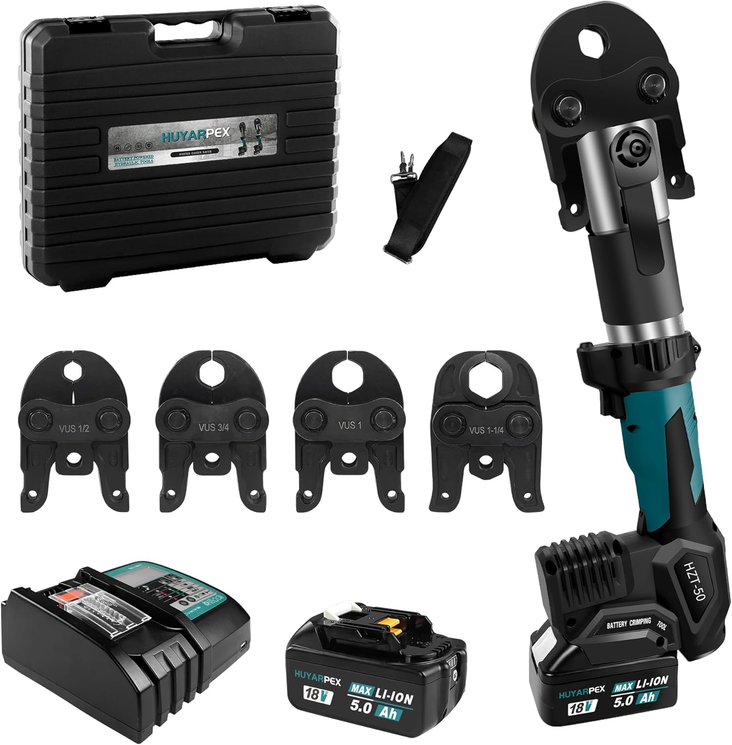 Press Tool for Copper Pipe - 42KN Powerful Pro Press Force, 4 Jaws Range 1/2" 3/4" 1" & 1-1/4", 350° Rotatable Head, 5.0Ah Battery Powered Pro-Press Copper Crimper Tool for Standard Copper