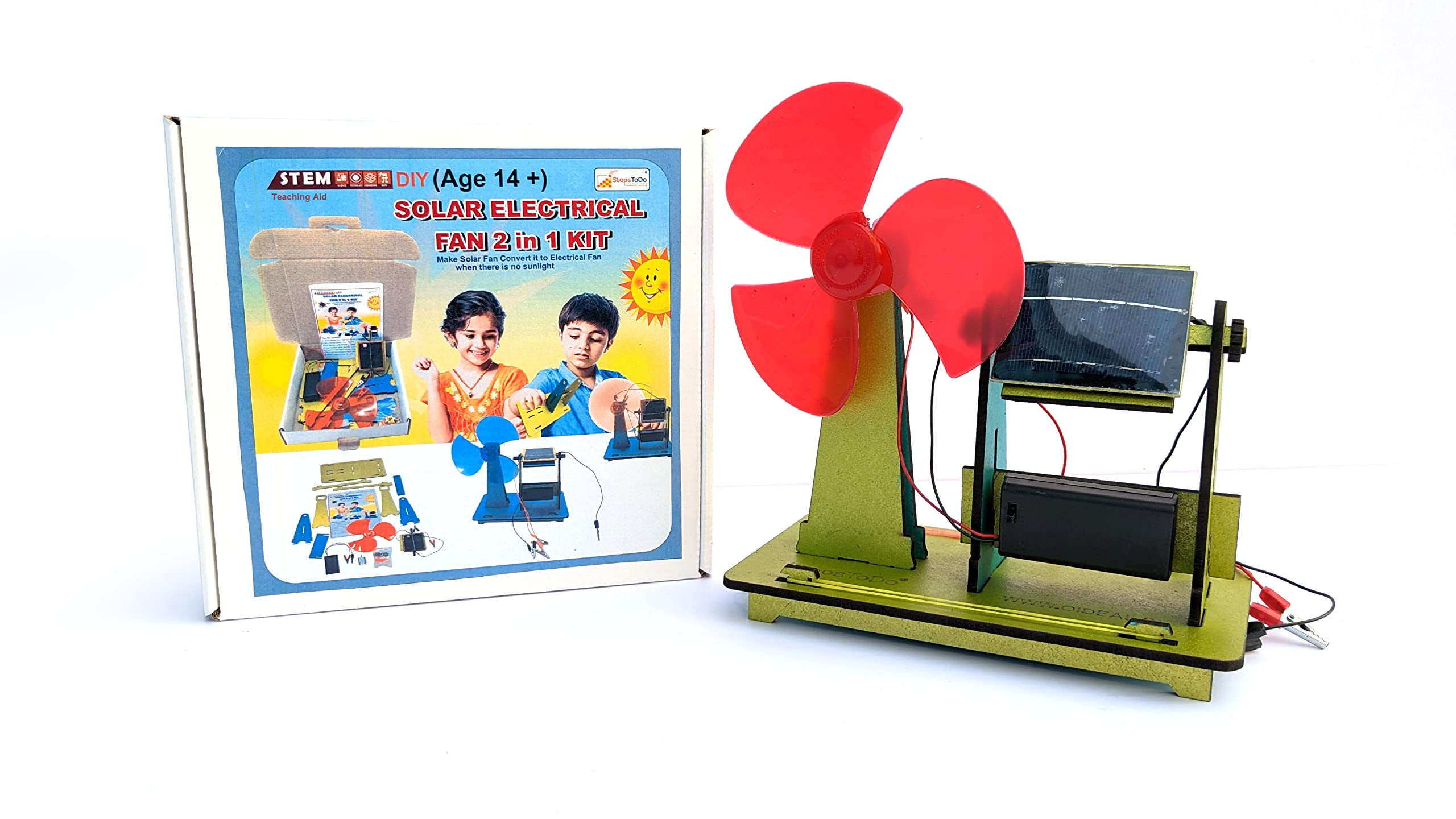 StepsToDo Solar and Electrical Fan Making Kit. Two in One. DIY Science Project. Educational Gift.Teaching and Learning Aid Solar Energy Demonstration Model
