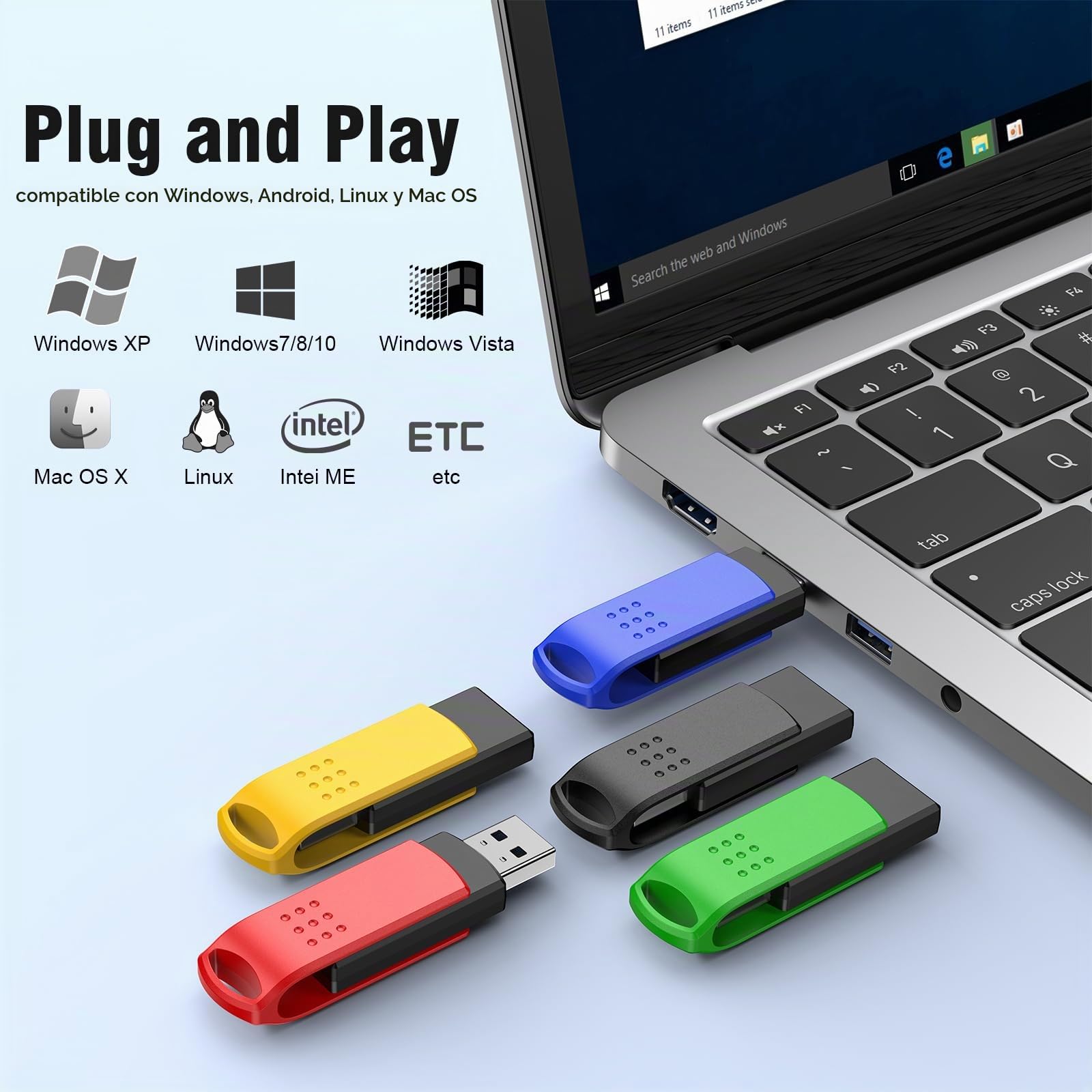 KOOTION Memoria USB 64GB 5 Unidades USB 3.0 Pen Drive Ligero Pequeño y Práctico Lote Pendrive 64GB de 360° con Tapa Metálica Colorido Mini Pendrive para Ordenador/TV/Coche/Player, ect